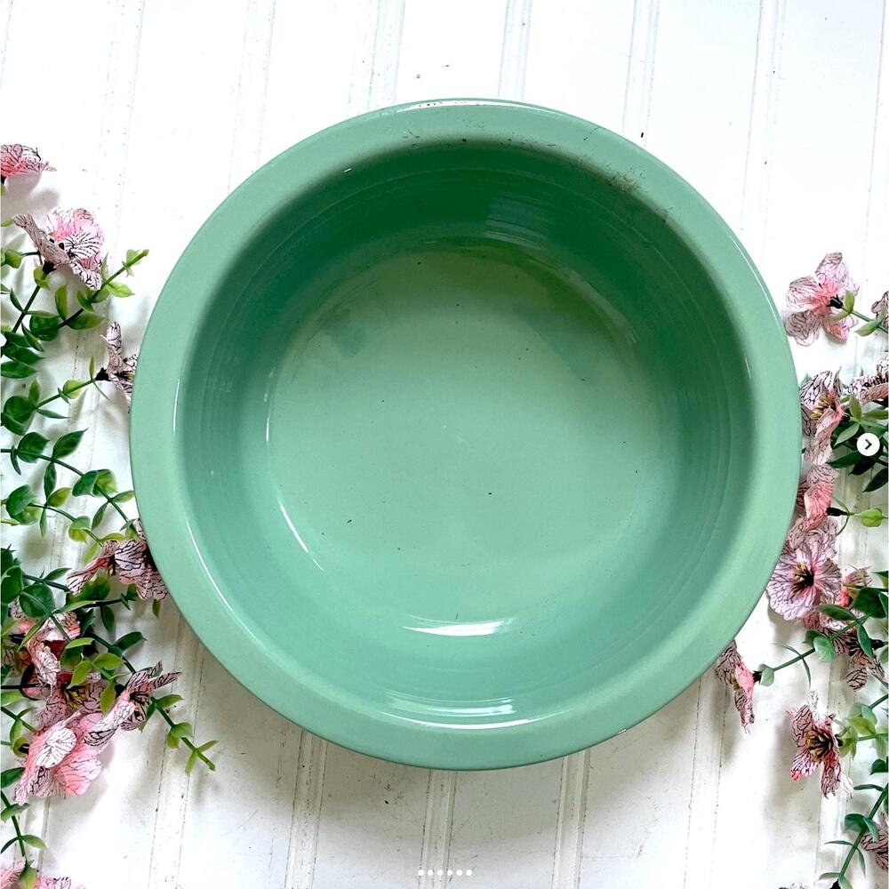 Vintage Fiesta Serving Bowl Sea Mist Green Ribbed Homer Laughlin HLC Retired